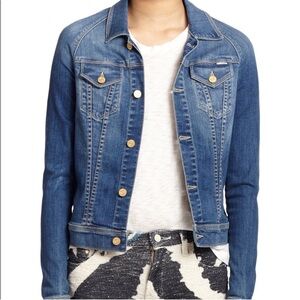 Mother denim jean the bully jacket graffiti girl wash XS blue